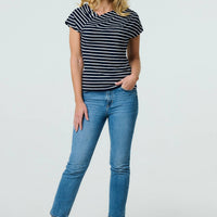 Striped Asymmetric Short Sleeve Top