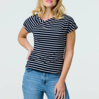 Striped Asymmetric Short Sleeve Top