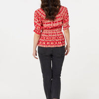 Printed Shirred 1/2 Sleeve Bardot Top