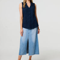 Lace Trim Sleeveless V-Neck Blouse