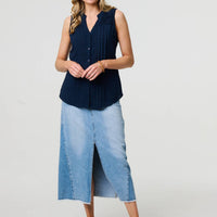 Lace Trim Sleeveless V-Neck Blouse