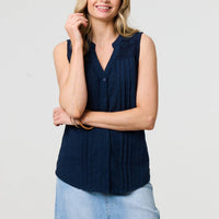 Lace Trim Sleeveless V-Neck Blouse