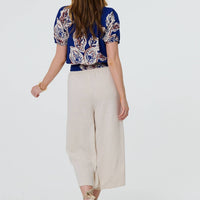 Leaf Print Bardot Puff Sleeve Crop Top