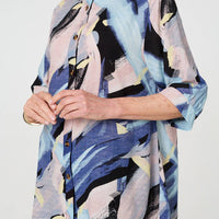 Brushstroke Print Collared Relaxed Shirt