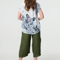 Butterfly Print Short Sleeve Relaxed Tunic