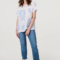 Printed Short Sleeve Relaxed Blouse