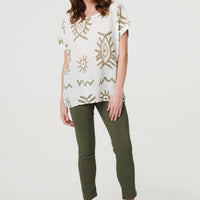 Printed Short Sleeve Relaxed Blouse