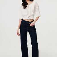 Textured Bardot Ruched Crop Top