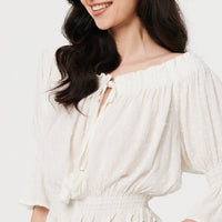 Textured Bardot Ruched Crop Top
