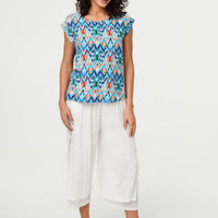 Printed Cap Sleeve Relaxed Blouse Top