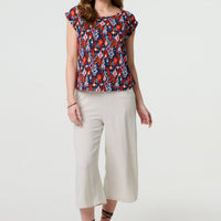 Printed Relaxed Cap Sleeve Shell Top