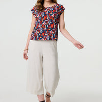 Printed Relaxed Cap Sleeve Shell Top