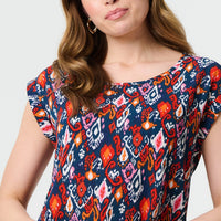 Printed Relaxed Cap Sleeve Shell Top