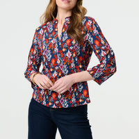 Printed Relaxed 3/4 Sleeve Blouse Top