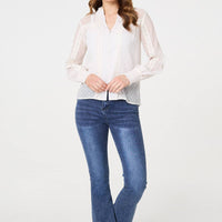 Lace Trim High Neck Long Sleeve Blouse