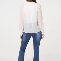 Lace Trim High Neck Long Sleeve Blouse