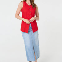 Sleeveless Button Front Waistcoat Top