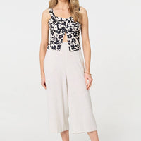 Floral Sleeveless Split Front Crop Top