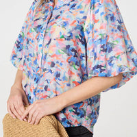 Printed Puff Sleeve Collared Shirt