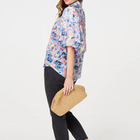 Printed Puff Sleeve Collared Shirt
