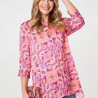 Mosaic Print 3/4 Sleeve Longline Blouse