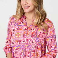 Mosaic Print 3/4 Sleeve Longline Blouse