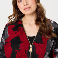 Abstract Zip Front Long Sleeve Top