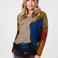 Abstract Long Sleeve Relaxed Knit Top