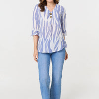 Animal Print 3/4 Flared Sleeve Blouse