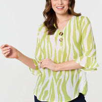 Animal Print 3/4 Flared Sleeve Blouse