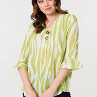 Animal Print 3/4 Flared Sleeve Blouse