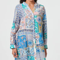 Patchwork Print Longline Tunic Shirt