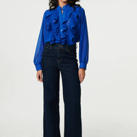 Ruffled Long Sleeve Semi Sheer Blouse