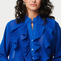 Ruffled Long Sleeve Semi Sheer Blouse