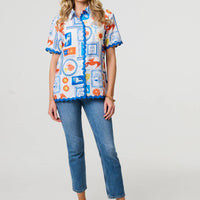 Printed Contrast Trim Relaxed Shirt