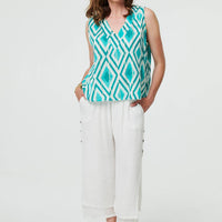 Geo Print V-Neck Sleeveless Relaxed Top
