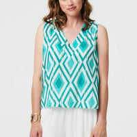 Geo Print V-Neck Sleeveless Relaxed Top
