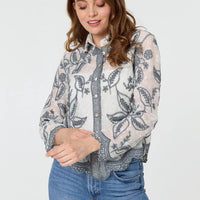 Leaf Embroidered Semi Sheer Lace Shirt