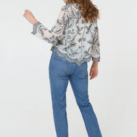 Leaf Embroidered Semi Sheer Lace Shirt