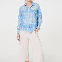 Embroidered Texture Scalloped Hem Shirt
