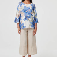 Floral 3/4 Flared Sleeve Relaxed Blouse