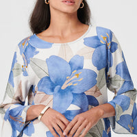 Floral 3/4 Flared Sleeve Relaxed Blouse