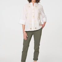 Floral Embroidered Texture V-Neck Blouse