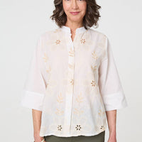 Floral Embroidered Texture V-Neck Blouse