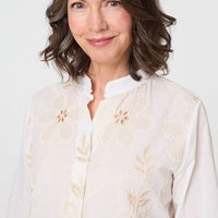 Floral Embroidered Texture V-Neck Blouse
