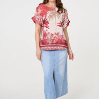 Tropical Print 1/2 Sleeve Relaxed Top