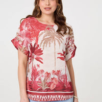 Tropical Print 1/2 Sleeve Relaxed Top