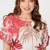 Tropical Print 1/2 Sleeve Relaxed Top