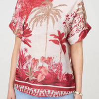 Tropical Print 1/2 Sleeve Relaxed Top