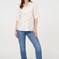 Floral Embroidered Puff Sleeve Blouse